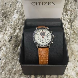 Citizen Eco Drive Men's CA0641-32X Chronograph Watch w/ Brown Leather Band